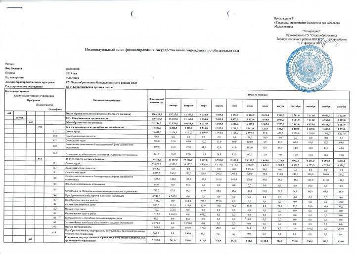 Индивидуальный план финансирования на 2019 год