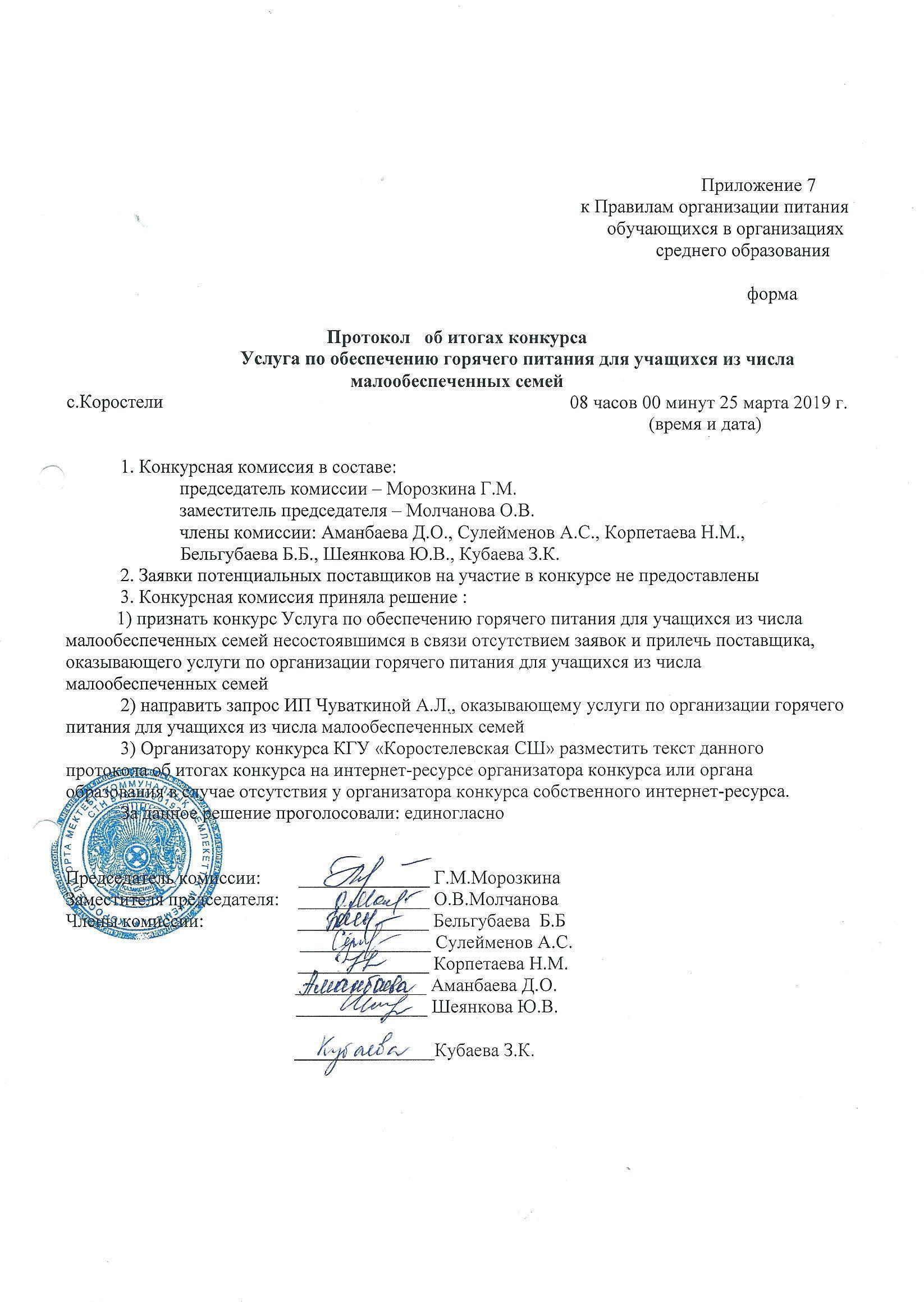 Протокол об итогах конкурса