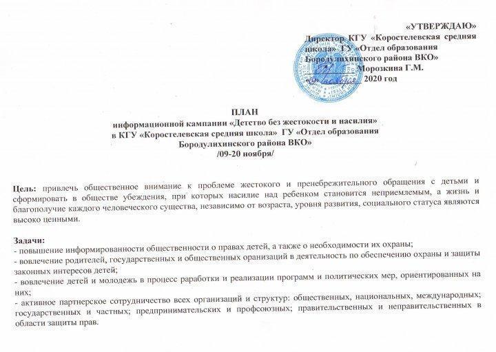 План работы РИК «Детство без жестокости и насилия»