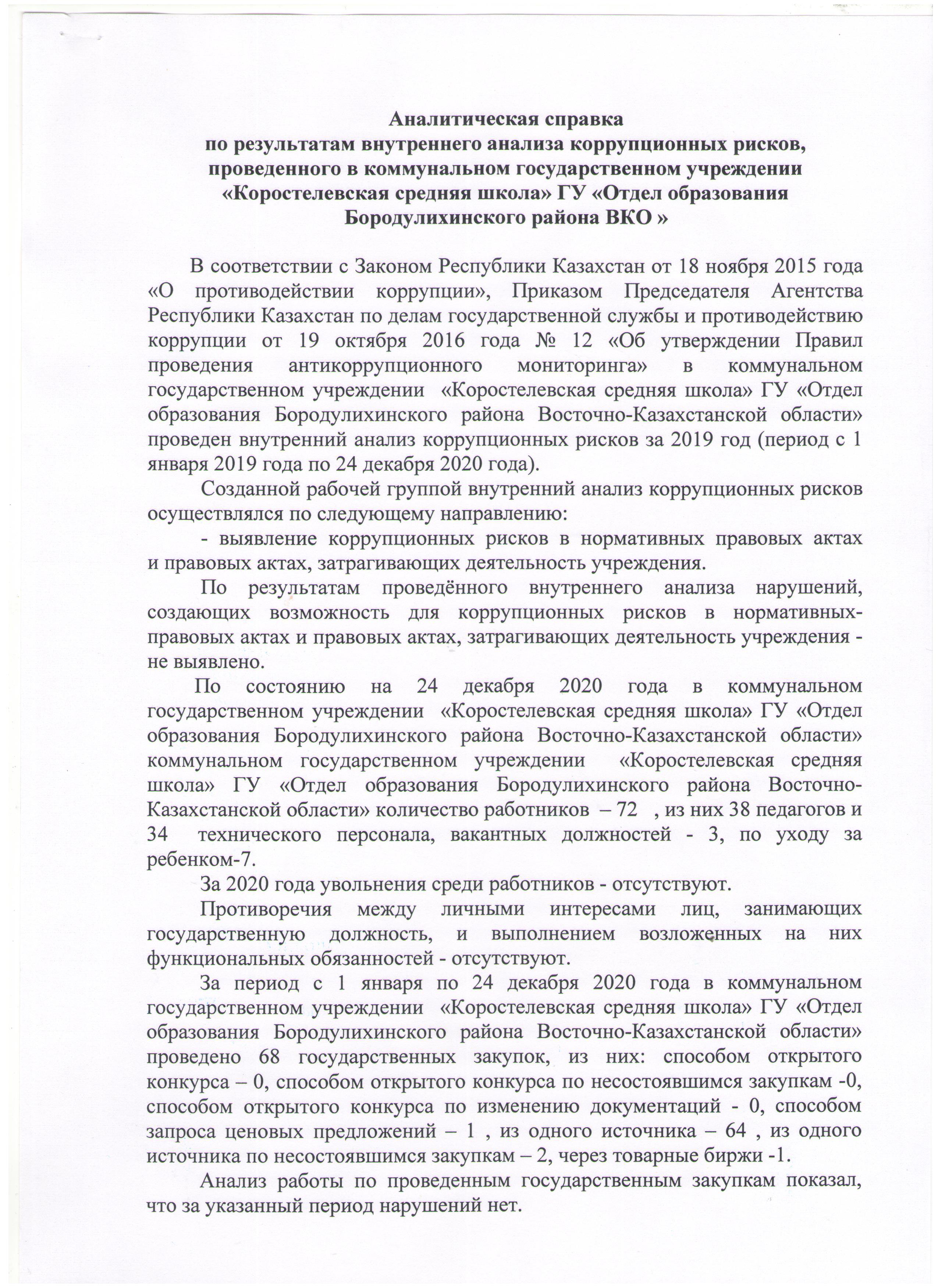 Результаты по антикоррупционному мониторингу  за период с 1 января 2019 года по 24 декабря 2020 года.