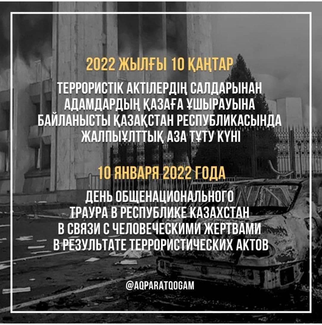 ДЕНЬ ОБЩЕНАЦИОНАЛЬНОГО ТРАУРА 10 ЯНВАРЯ 2022 ГОДА