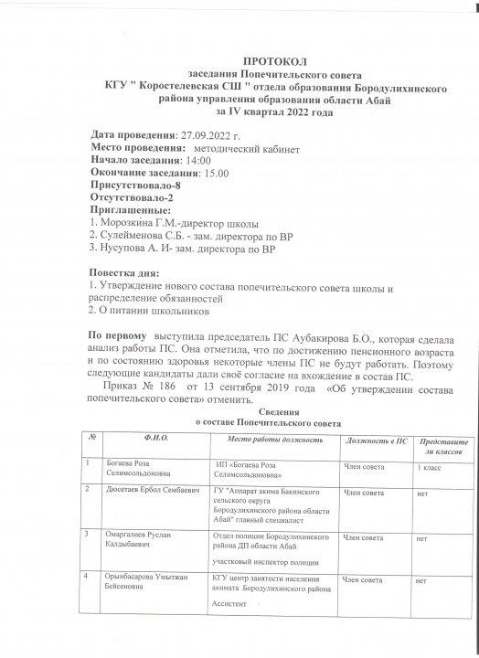Протокол заседания Попечительского совета за IV квартал 2022 г.